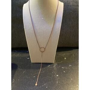 Luv AJ Rose Gold Lariat Necklace Open Circle Pendant Long Dangle